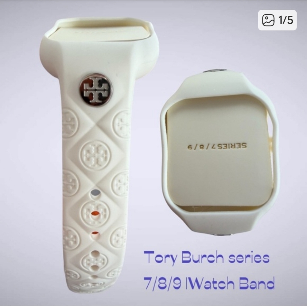 Tory Burch White Silicone Watch Band with Silver Logo Accent